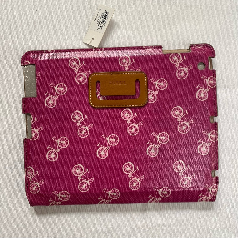 Fossil Tablet Case Bicycle Print Notebook Style Pink White NWT